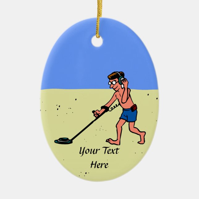Ornamento De Cerâmica Man Metal Detecting Beach (Frente)