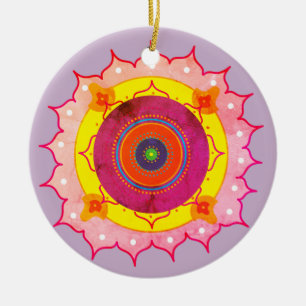 Ornamento De Cerâmica Mandala Amarelo rosa