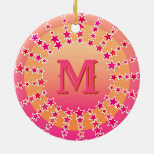 Ornamento De Cerâmica Mandala das Estrelas - Gradiente de Satin Rosa e C