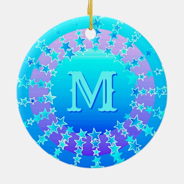 Ornamento De Cerâmica Mandala das Estrelas - Gradiente de Satin Turquesa (Traseira)