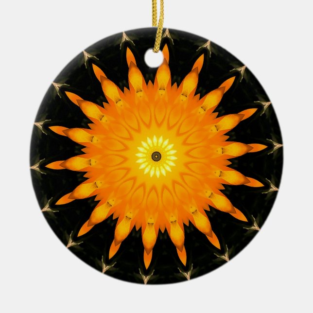 Ornamento De Cerâmica Mandala de Caleidoscópio do Sol Radiante (Frente)