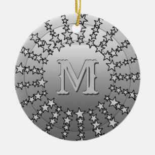 Ornamento De Cerâmica Mandala de Estrelas, Cinza de Prata Gradiente