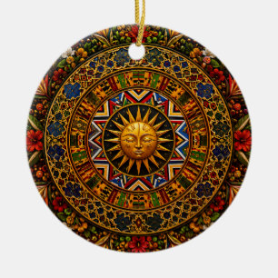 Ornamento De Cerâmica Mandala de Geometria Sagrada Africana — Kente Ndeb