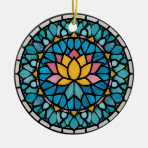 Ornamento De Cerâmica Mandala de Lótus em Vidro Colorido