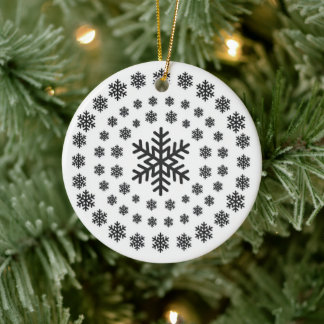 Ornamento De Cerâmica Mandala de Natal com Flocos de Neve Preto e Branco