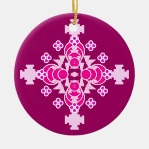 Ornamento De Cerâmica Mandala de quatro pontos - rosa pálido e ameixa