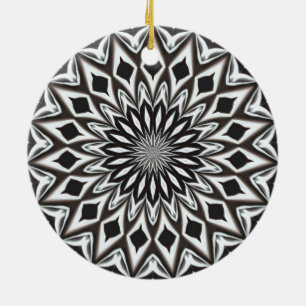 Ornamento De Cerâmica Mandala Decorativa Preto e Branco