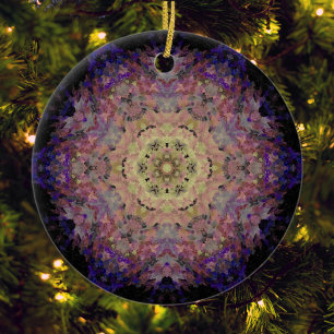 Ornamento De Cerâmica Mandala digital amarelo púrpura azul e preto