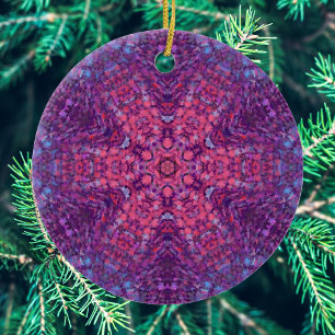 Ornamento De Cerâmica Mandala digital rosa púrpura e azul