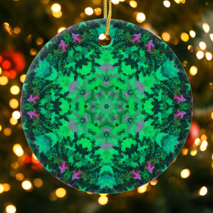 Ornamento De Cerâmica Mandala digital verde e roxo