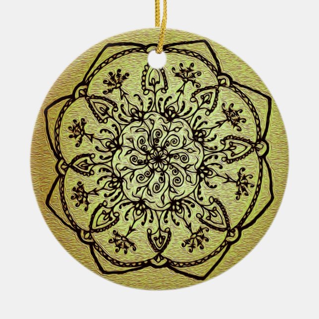 Ornamento De Cerâmica Mandala dourada do feriado (Frente)