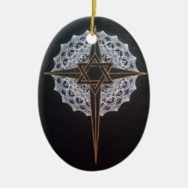 Ornamento De Cerâmica Mandala Oval Cruz & Estrela