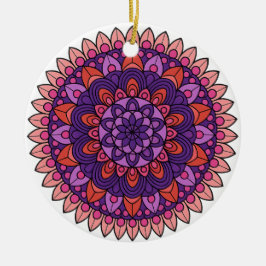 Ornamento De Cerâmica Mandala roxa e rosa