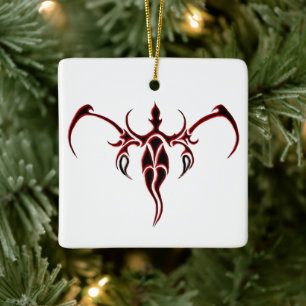 Ornamento De Cerâmica Mandalá Tribal Ornado Preto e Vermelho de Elefante