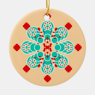 Ornamento De Cerâmica Mandala - Turquesa e pêssego