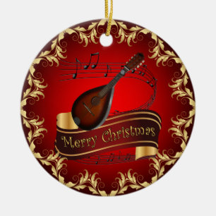 Ornamento De Cerâmica Mandolin 01~ Musical Scroll ~ Feliz Natal ~