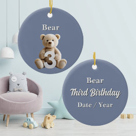 Ornamento De Cerâmica Maneira minimalista do urso aniversário de 3 anos 