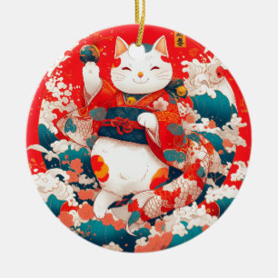 Ornamento De Cerâmica Maneki-Neko, Gato Sortudo Japonês