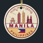 Ornamento De Cerâmica Manila Filipinas City Skyline Emblem<br><div class="desc">Design de arte colorida e minimalista de Manila,  com monumentos e marcos da cidade filipina.</div>