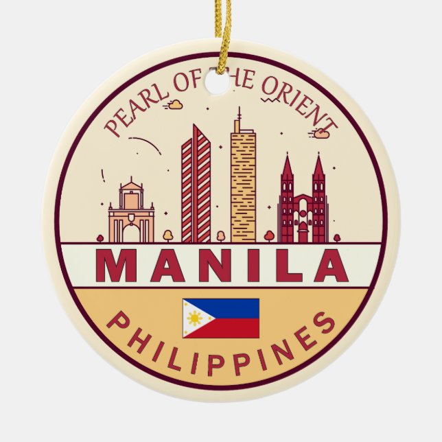 Ornamento De Cerâmica Manila Filipinas City Skyline Emblem (Frente)