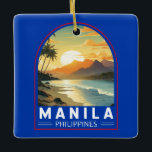 Ornamento De Cerâmica Manila Filipinas Viagem Art Vintage<br><div class="desc">Manila retro vetor viagem design. Manila,  a capital das Filipinas,  é uma cidade vizinha densamente povoada na ilha de Luzon,  que mistura arquitetura colonial espanhola com arranha-céus modernos.</div>
