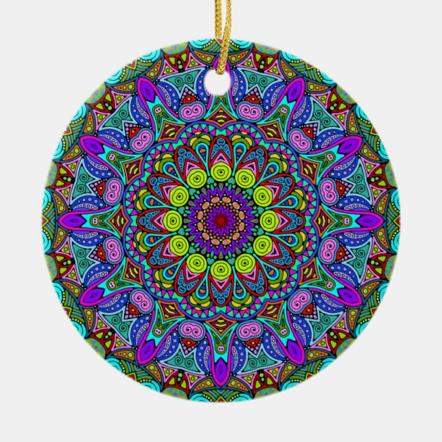 Ornamento De Cerâmica Manipular a pintura Mandala Relógio Face 4 (Frente)