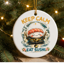 Ornamento De Cerâmica Mantenha a Calma & Coma Sushi – Zen Kawaii Sushi