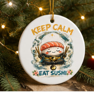 Ornamento De Cerâmica Mantenha a Calma & Coma Sushi – Zen Kawaii Sushi