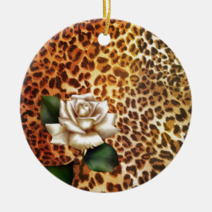 Ornamento De Cerâmica Mantenha-se selvagem, rosas brancas-leopardo