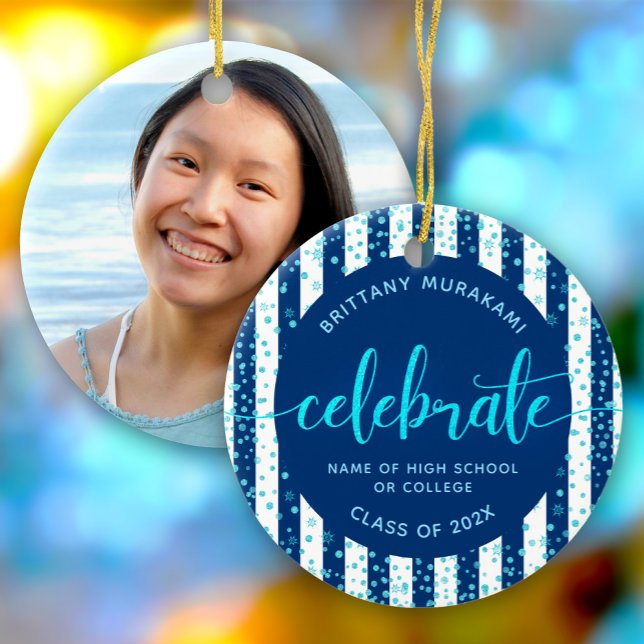 Ornamento De Cerâmica Manutenção do Script Glitter de Fotografia Turquoi (Criador carregado)