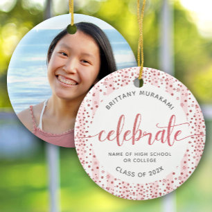 Ornamento De Cerâmica Manutenção do Script Glitter Dourado do Rosa de Fo