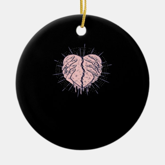 Ornamento De Cerâmica Mão De Esqueleto Com Cardíaco Clássico (Frente)