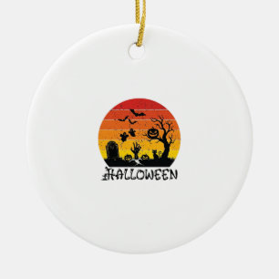 Ornamento De Cerâmica Mão de Zumbi de Halloween Lápide Árvore Gato Preto