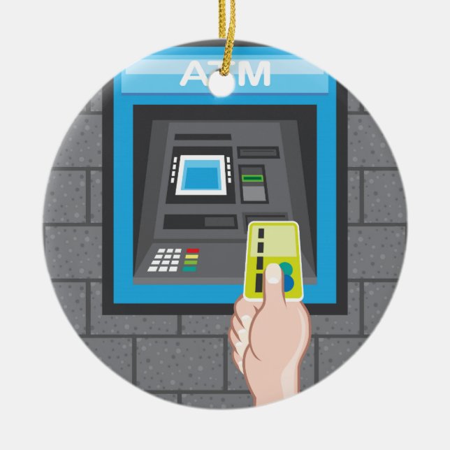 Ornamento De Cerâmica Mão humana do ATM com um cartão (Frente)