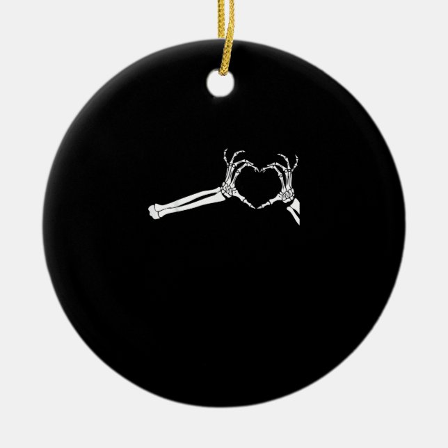 Ornamento De Cerâmica Mãos Engraçadas Do Coração. Halloween Costume Skel (Frente)