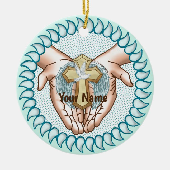 Ornamento De Cerâmica Mãos Sagradas Cristãs (Frente)
