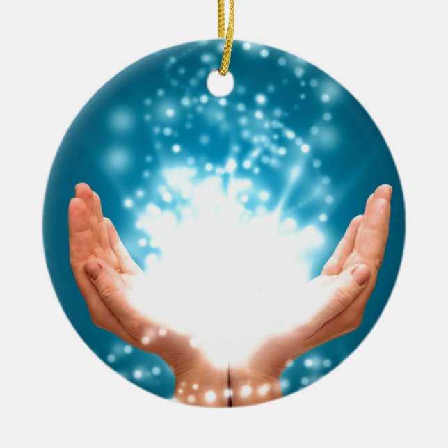 Ornamento De Cerâmica Mãos verdes para cicatrização chakra Reiki energia (Frente)