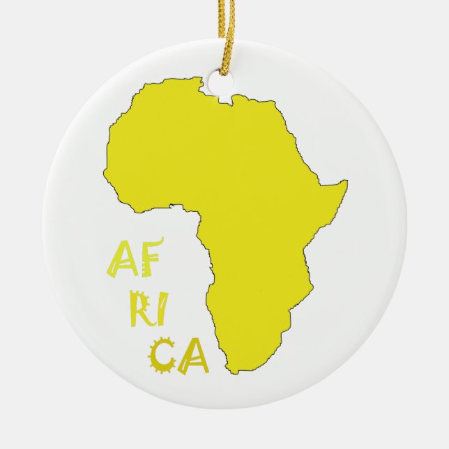 Ornamento De Cerâmica Mapa Africano Amarelo Funky (Frente)
