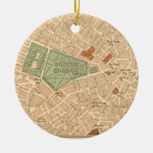 Ornamento De Cerâmica Mapa Antigo da Cidade de Boston