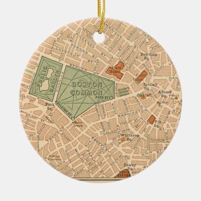 Ornamento De Cerâmica Mapa Antigo da Cidade de Boston (Frente)