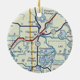 Ornamento De Cerâmica Mapa antigo da Hayward WI