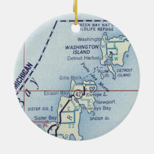 Ornamento De Cerâmica Mapa Antigo da WI da Ilha de Washington