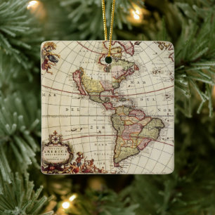 Ornamento De Cerâmica Mapa antigo das Américas por Johannes De Ram