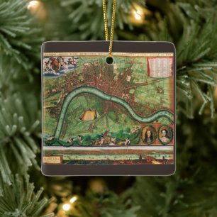 Ornamento De Cerâmica Mapa Antigo das Ruas de Londres por Johannes de Ra