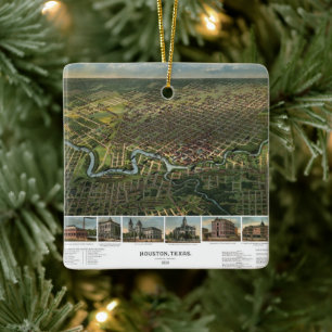 Ornamento De Cerâmica Mapa antigo de Houston, Texas com Rio Buffalo