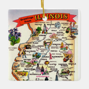 Ornamento De Cerâmica Mapa Antigo de Illinois