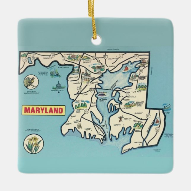 Ornamento De Cerâmica Mapa Antigo de Maryland  (Frente)