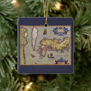 Ornamento De Cerâmica Mapa antigo do Japão por Mercator e Hondius