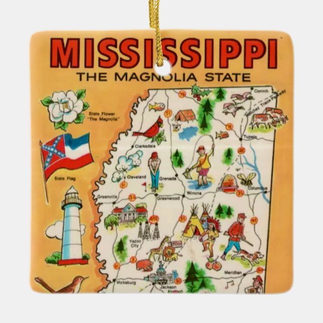 Ornamento De Cerâmica Mapa Antigo do Mississippi  (Frente)
