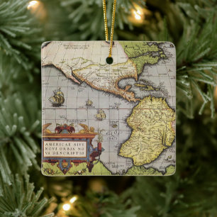 Ornamento De Cerâmica Mapa Antigo do Mundo das Américas, 1570